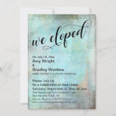 ラスティックアクア 私たち 秘密の結婚式 後 のお祝い 招待状 (正面)