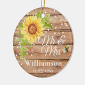 ラスティックイエローのひまわりウェディング セラミックオーナメント (左)
