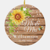 ラスティックイエローのひまわりウェディング セラミックオーナメント (裏面)