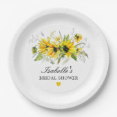 ラスティックイエローのひまわり ブライダルシャワー ペーパープレート (正面)