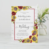 ラスティックイエローひまわりバーガンディーフラワーの結婚式の案内状 招待状 (スタンド正面)