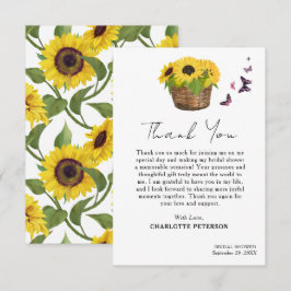 ラスティックイエローひまわりブライダルシャワー サンキューカード
