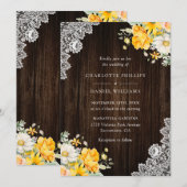 ラスティックイエローピーチホワイトフラワーのウェディング 招待状 (正面/裏面)