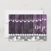 ラスティックウェディングの出欠確認カード - 木、レース、ストリングハート 招待状 (正面)