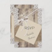 ラスティックウェディングの出欠確認 ビーズ装飾のレース ウッド バルーン 4 出欠カード (正面/裏面)