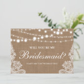 ラスティックウェディングの麻の灯りとレースの花嫁のメイド 招待状 (スタンド正面)