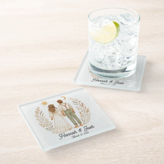 ラスティックウェディングテーマ（カスタマイズ可能） ガラスコースター (アングル)