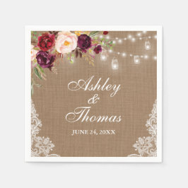 ラスティックウェディング麻ひもジャー照明花レース スタンダードカクテルナプキン