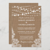 ラスティックウェディング麻ひもストリングライトレースカード 招待状 (正面/裏面)