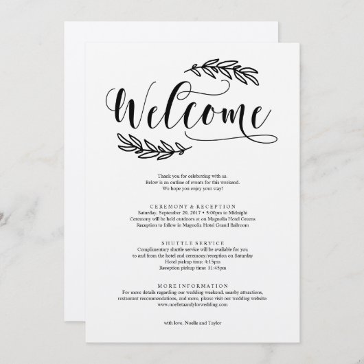 ラスティックウェディング ウィークエンド ウェルカム 旅程 (正面/裏面)