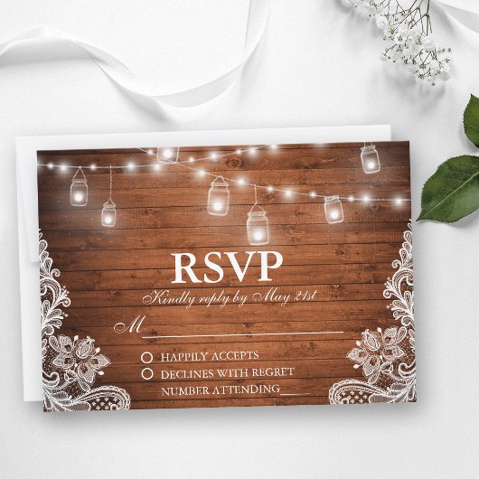 ラスティックウェディング ウッドジャー ストリングライト レース RSVP