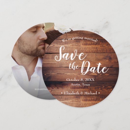 ラスティックウェディング カスタム フォト ウッド ダンス フロア 招待状 (正面/裏面)