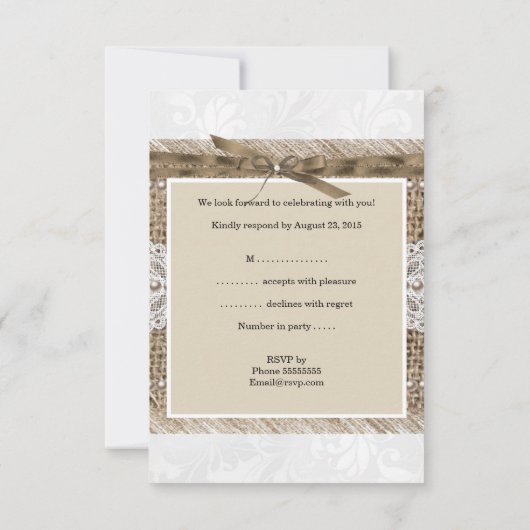 ラスティックウェディング ベージュレース バルーン パール ホワイト RSVP 招待状 (裏面)