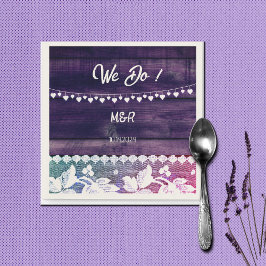 ラスティックウェディング - 木材、レース、ストリングハート スタンダードカクテルナプキン