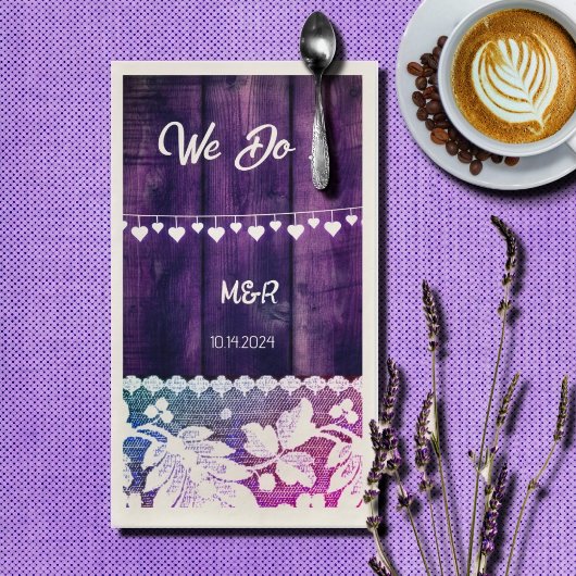 ラスティックウェディング - 木材、レース、糸ハート