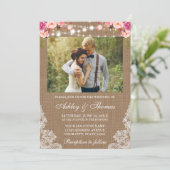 ラスティックウェディング　麻　ライト　レース　フラワーフォト 招待状 (スタンド正面)