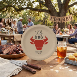 ラスティックウエスタン "I Do BBQ" カリグラフィー ウェディング ペーパープレート