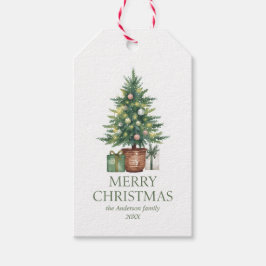 ラスティックウォーターカラークリスマスツリーのフォトなし ギフトタグ