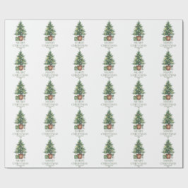 ラスティックウォーターカラークリスマスツリーノンフォト ラッピングペーパー
