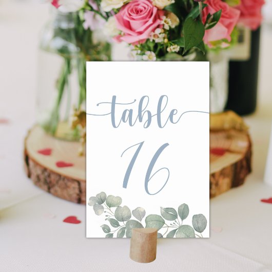 ラスティックウォーターカラーユーカリダスティブルーウェディング テーブルナンバー