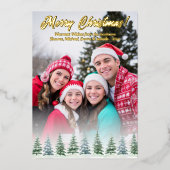 ラスティックウォーターカラー松の木の写真 クリスマス 箔シーズンカード (正面)