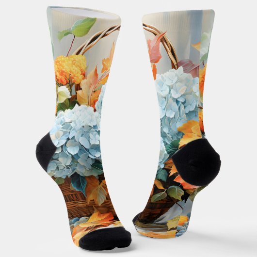 ラスティックウォーターカラー秋の花バスケット ソックス (傾斜あり)