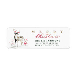 ラスティックウォーターカラー鹿リターンアドレス クリスマス ラベル