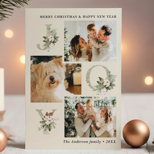 ラスティックウォーターカラー ジョイ 3 枚の写真のクリスマス シーズンカード