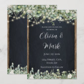 ラスティックウッドとストリングライトの結婚式招待状 招待状 (正面/裏面)