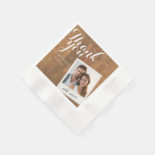 ラスティックウッドとフォトフレームのウェディング御礼 縁ありカクテルナプキン (角)