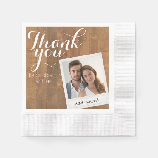 ラスティックウッドとフォトフレームのウェディング御礼 縁ありカクテルナプキン (正面)
