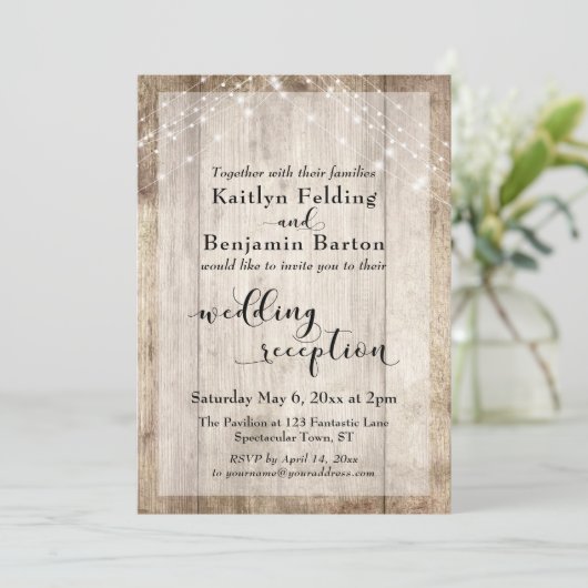 ラスティックウッドとライトストリングスのウェディングレセプション 招待状 (スタンド正面)