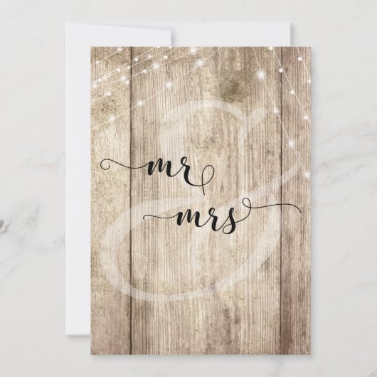 ラスティックウッドとライトストリングスのウェディングレセプション 招待状 (裏面)