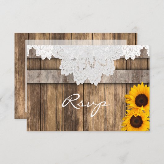 ラスティックウッドとレースのウェディングへの出欠確認 出欠カード (正面/裏面)