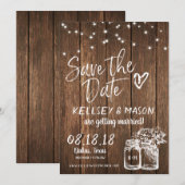 ラスティックウッドのSave the Date with メイソンジャー & ライト 招待状 (正面/裏面)