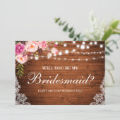 ラスティックウッドウェディングライトレースフラワーブライドメイド 招待状 (スタンド正面)