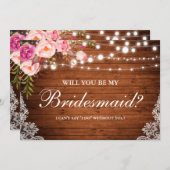 ラスティックウッドウェディングライトレースフラワーブライドメイド 招待状 (正面/裏面)