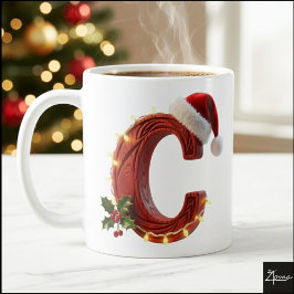 ラスティックウッドクリスマスイニシャルCイルミネーション コーヒーマグカップ
