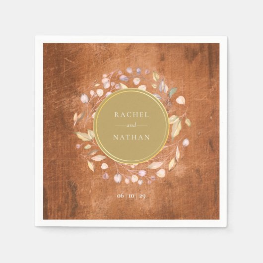 ラスティックウッドグリーンリースウェディング スタンダードカクテルナプキン (正面)