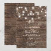 ラスティックウッドストリングライトイスラム教徒ムスリムウェディング 招待状 (正面/裏面)