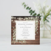 ラスティックウッドストリングライトグリーンウェディングシャワー 招待状 (スタンド正面)