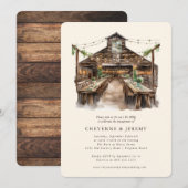 ラスティックウッドストリングライト 私のBBQ 招待状 (正面/裏面)