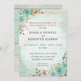 ラスティックウッドターコイズフラワーエンゲージパーティー 招待状