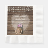 ラスティックウッドバレルのウェディングとピンクの花 縁ありランチョンナプキン (正面)