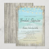 ラスティックウッドビーチストリングライト ブライダルシャワー 招待状 (正面/裏面)