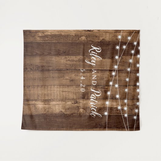 ラスティックウッドフェアリーライトパーティーウェディングシャワーの壁 タペストリー (正面(横))