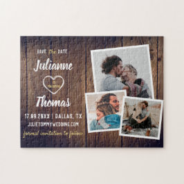 ラスティックウッドフォトコラージュ エレガントな結婚式 Save The ジグソーパズル