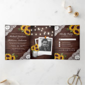 ラスティックウッドレースひまわりストリングライト ウェディング 三つ折り招待状 (内部)