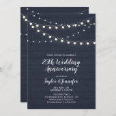 ラスティックウッド＆ストリングライト 25周年結婚記念日 招待状 (正面/裏面)