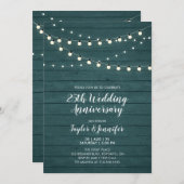 ラスティックウッド&ストリングライト 25周年結婚記念日 招待状 (正面/裏面)